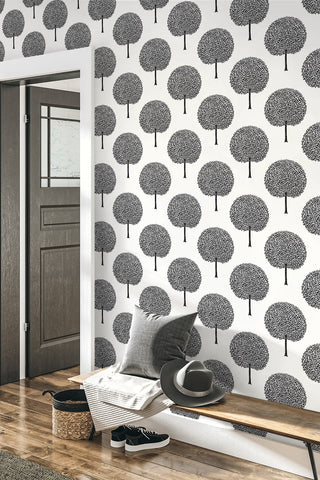WH41800 Piano Demi Trees Botanical Unpasted Wallpaper Entryway from Say Decor