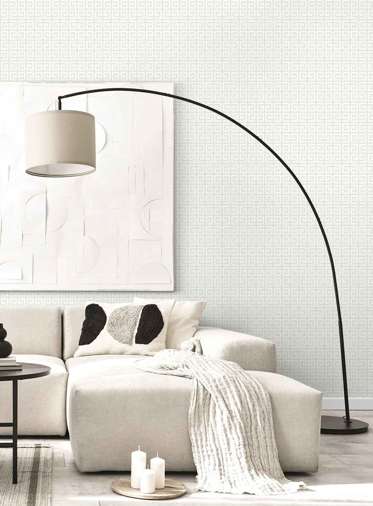 WH41900 Piano Major Greek Key Geometric Unpasted Wallpaper Living Room from Say Decor