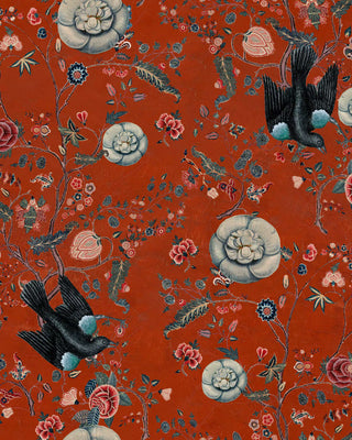 MINDTHEGAP WP20305 Black Bird Red Chinoiserie Unpasted Wallpaper at Say Decor