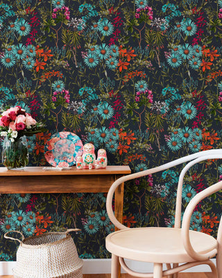 MINDTHEGAP WP20309 Charcoal Grey Summerish Floral Unpasted Wallpaper entry at Say Decor