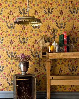 MINDTHEGAP WP20311 Ochre Yellow Gypsy Floral Unpasted Wallpaper Accent at Say Decor 