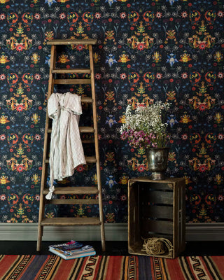 MINDTHEGAP WP20312 Dark Blue Transylvania Folk Botanical Unpasted Wallpaper Decor at Say Decor