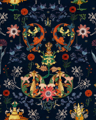 MINDTHEGAP WP20312 Dark Blue Transylvania Folk Botanical Unpasted Wallpaper at Say Decor