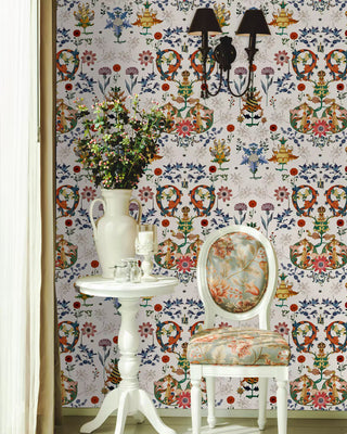 MINDTHEGAP WP20313 Off White Transylvania Folk Botanical Unpasted Wallpaper dining room at Say Decor