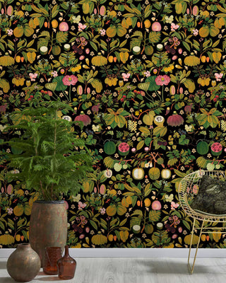 MINDTHEGAP WP20314 Anthracite Black Fruits and Flowers Unpasted Wallpaper Decor at Say Decor