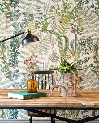 MINDTHEGAP WP20319 Cream Green Sanctuary Botanical Unpasted Wallpaper Office at Say Decor