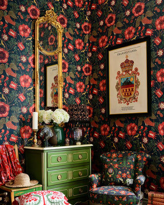 MINDTHEGAP WP20543 Blue Folk Szekely Floral Unpasted Wallpaper Bedroom at Say Decor