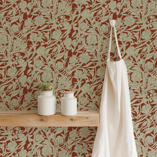 Mitchell Black Botanical Legacy Wandervine Floral Wallpaper decor in shade Crimson at Say Decor