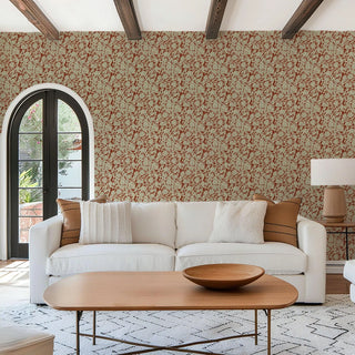 Mitchell Black Botanical Legacy Wandervine Floral Wallpaper living room in shade Crimson at Say Decor