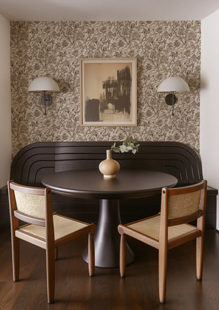Mitchell Black Botanical Legacy Wandervine Floral Wallpaper dining room in shade Newsprint Beige at Say Decor