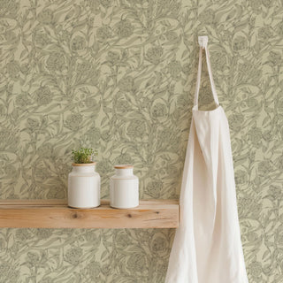 Mitchell Black Botanical Legacy Wandervine Floral Wallpaper decor in shade Raw Linen at Say Decor