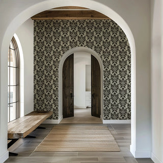 Mitchell Black Botanical Legacy Wayward Petal Wallpaper Entryway in shade Driftwood Taupe at Say Decor