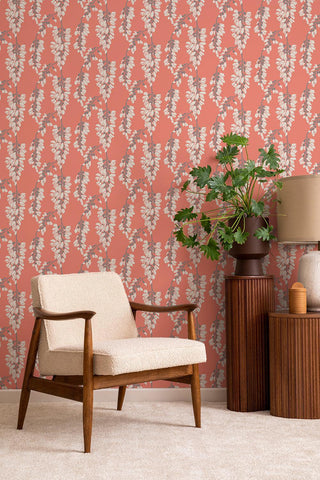 Mitchell Black Wisteria Floral Wallpaper in shade Red Living Room at Say Decor