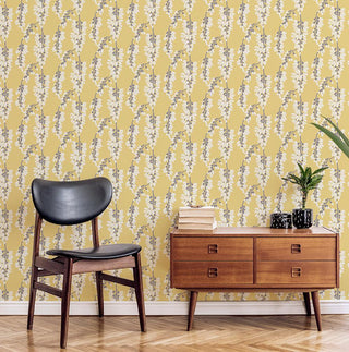 Mitchell Black Wisteria Floral Wallpaper in shade Yellow Sitting Room at Say Decor