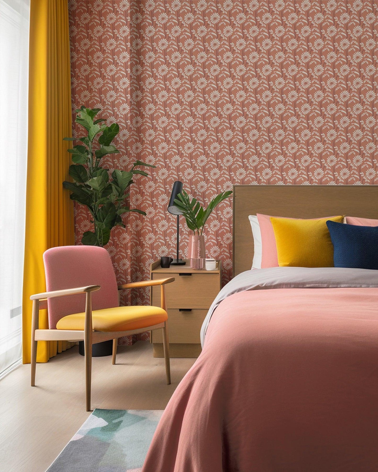 Mitchell Black Woodland Bloom Floral Wallpaper Bedroom in shade Pink Peppercorn at Say Decor