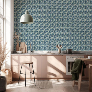 Mitchell Black Woodland Bloom Floral Wallpaper kitchen in shade Slate Blue at Say Decor