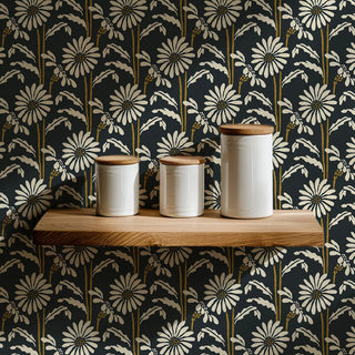 Mitchell Black Woodland Bloom Floral Wallpaper decor in shade Soot at Say Decor