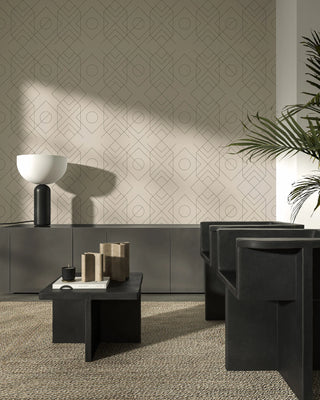 Mitchell Black Sabrina Yvonne Xavion Geometric Wallpaper decor in shade Linen at Say Decor
