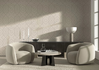 Mitchell Black Sabrina Yvonne Xavion Geometric Wallpaper living room in shade Linen at Say Decor