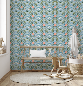 Blue Zuri Floral Peel and Stick Wallpaper Entryway from Say Decor