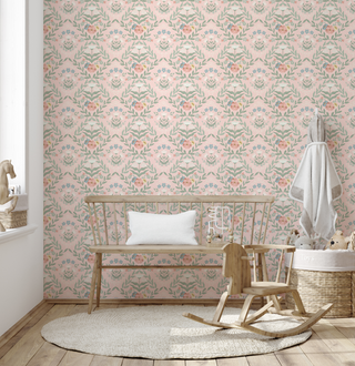 Pink Zuri Floral Peel and Stick Wallpaper Entryway from Say Decor