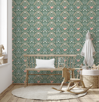Green Zuri Floral Peel and Stick Wallpaper Entryway from Say Decor