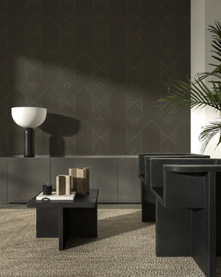 Mitchell Black Sabrina Yvonne Zuri Geometric Wallpaper living room in shade Deep Cocoa at Say Decor