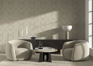 Mitchell Black Sabrina Yvonne Zuri Geometric Wallpaper living room in shade Linen at Say Decor