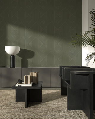 Mitchell Black Sabrina Yvonne Zuri Geometric Wallpaper living room in shade Olive at Say Decor