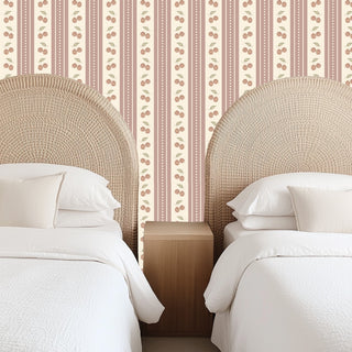 red cherry stripe peel and stick wallpaper bedroom from Loomwell Home Goods