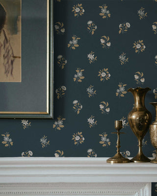 Riverpine Studio Blue Note Ashthorn Floral Wallpaper Fireplace at Say Decor