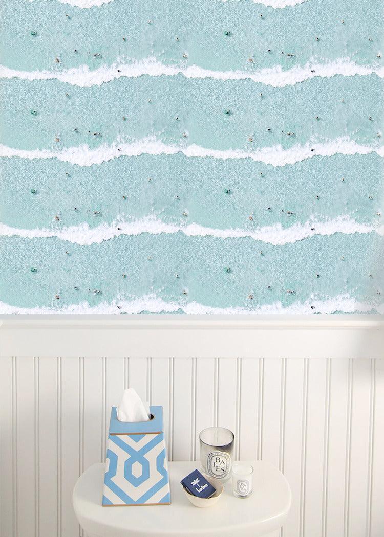 Mitchell Black Gray Malin Ocean Swimmers Wallpaper entryway at Say Decor
