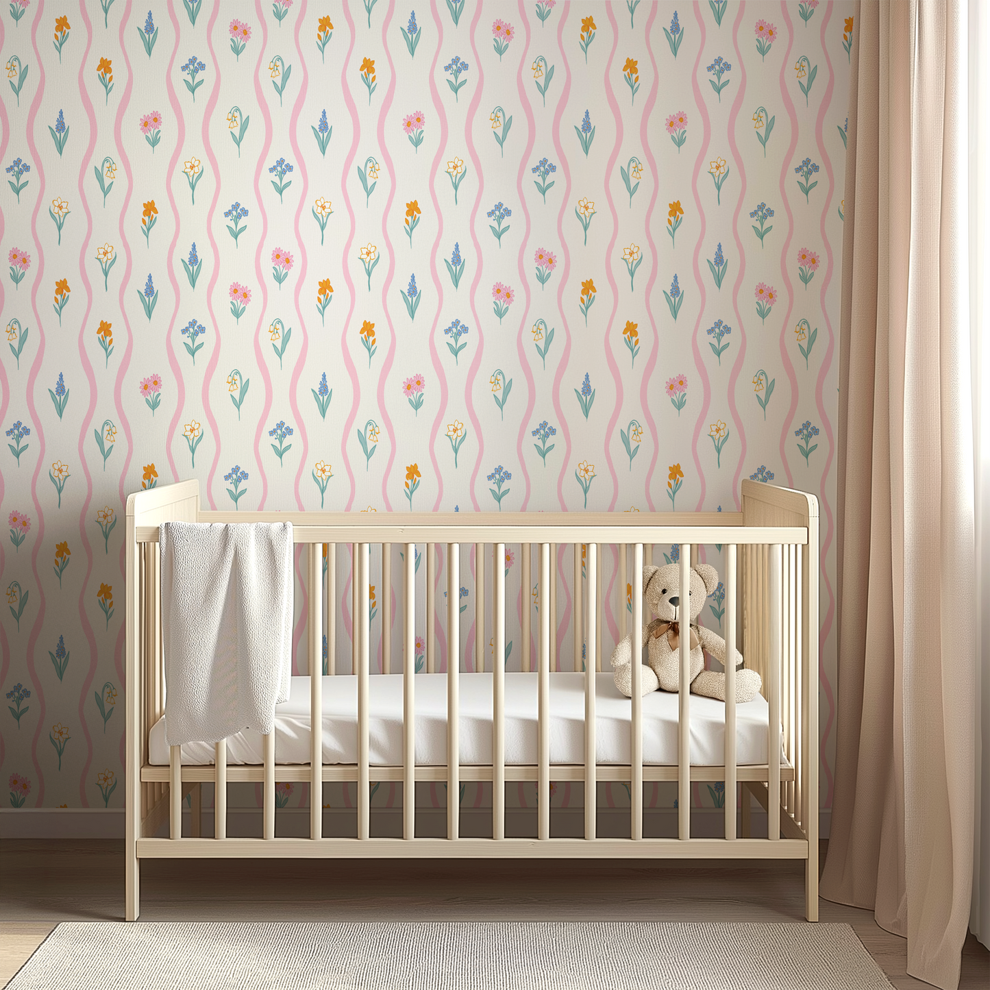 Bellamy floral peel and stick wallpaper nursery from Loomwell Home Goods