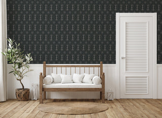 Holloway Floral Geometry black Peel and Stick Wallpaper living room from Say Decor