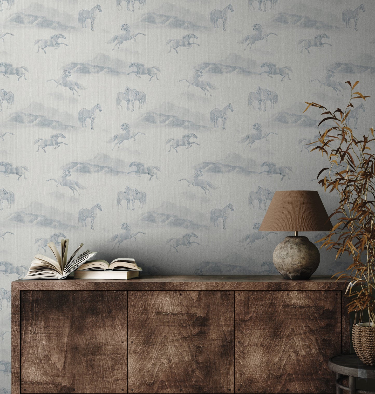 Blue Rook Horse Peel and Stick Wallpaper Living Room from Say Decor