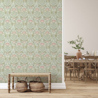 Green Bloomery Morris Flower Peel and Stick Wallpaper Dining Room from Say Decor