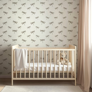 Cream Harlan Dragonfly Peel and Stick Wallpaper Nursery from Say Decor