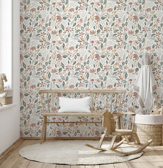 Red and Grey Daley Botanical Peel and Stick Wallpaper Nursery from Say Decor