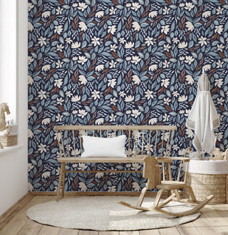 Dark Blue Daley Botanical Peel and Stick Wallpaper Nursery from Say Decor