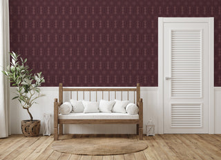 Holloway Floral Geometry maroon Peel and Stick Wallpaper living room from Say Decor