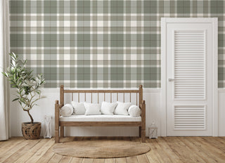 Irvine Plaid Peel and Stick Wallpaper decor in shade Green at Say Decor