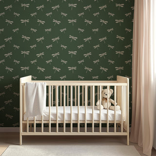 Green Harlan Dragonfly Peel and Stick Wallpaper Nursery from Say Decor