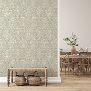 Light Grey Bloomery Morris Flower Peel and Stick Wallpaper Dining Room from Say Decor