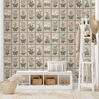 Hughie Floral Stamp Peel and Stick Wallpaper Entryway at Say Decor