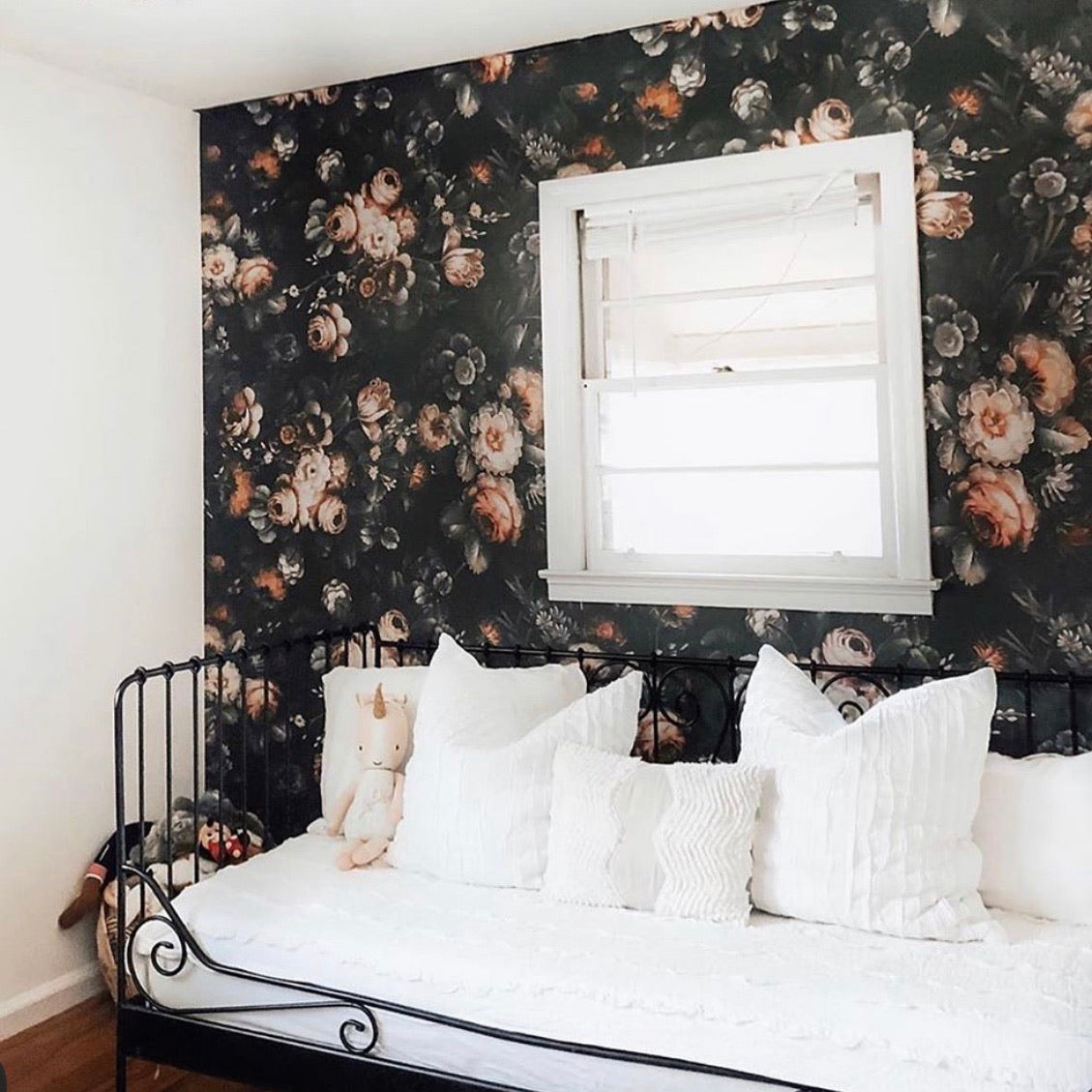 Eilish Dark Floral Peel and Stick Wallpaper Bedroom from Say Decor