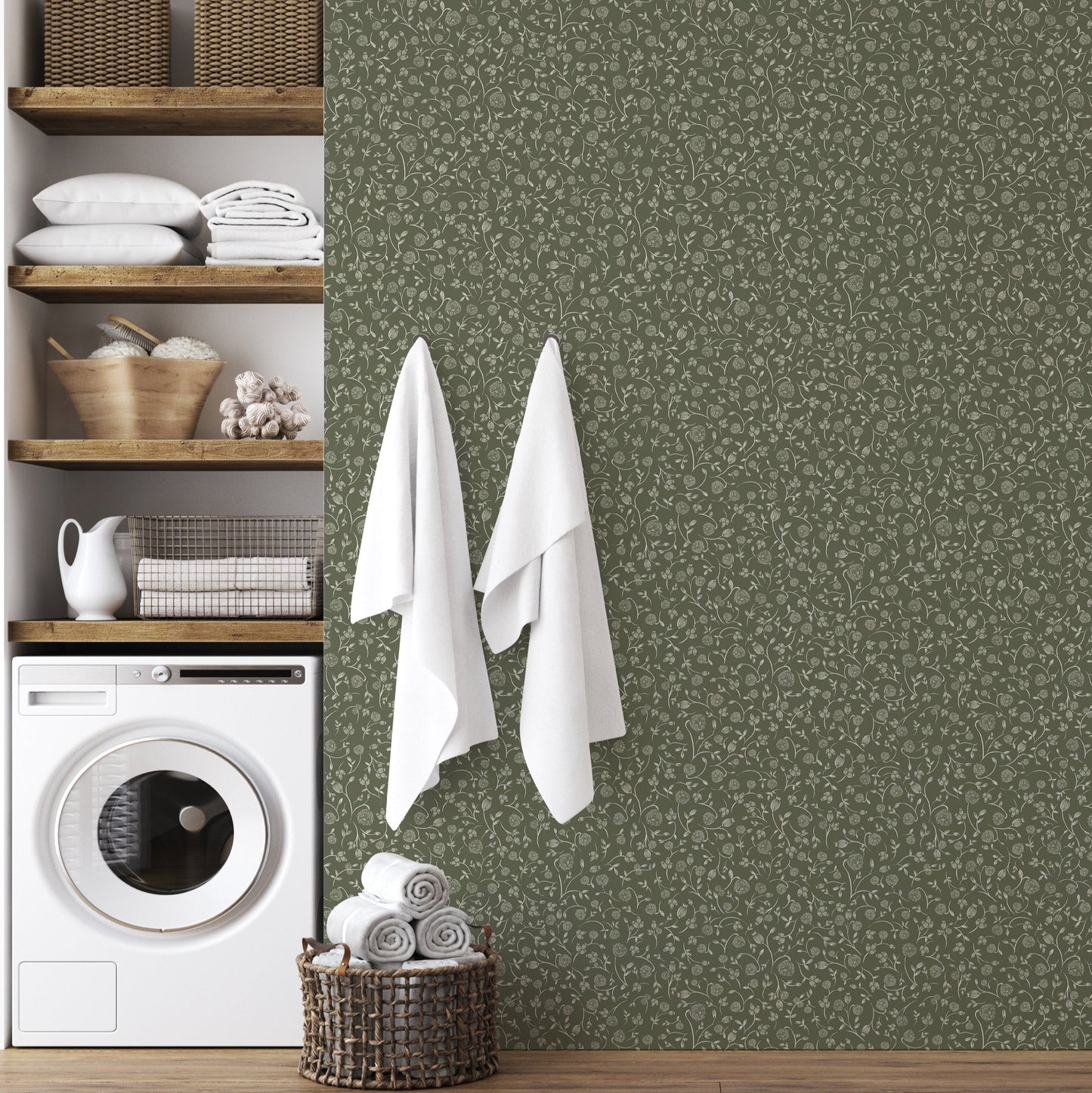 Josephine Petite Floral Peel and Stick Wallpaper Laundry Room from Say Decor