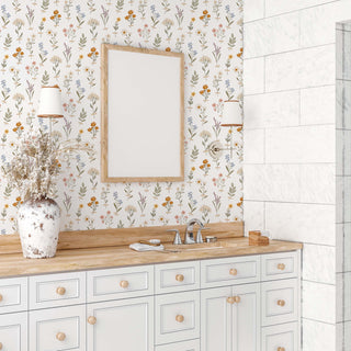 floral peel and stick wallpaper bathroom from Loomwell Home Goods