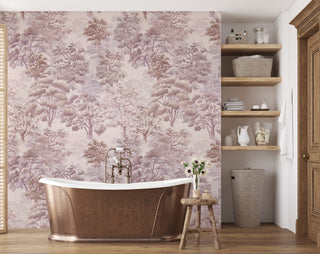 Leland Forest Peel and Stick Wallpaper bathroom in shade Purple at Say Decor