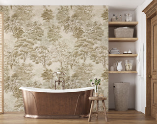 Leland Forest Peel and Stick Wallpaper Bathroom in shade Neutral at Say Decor