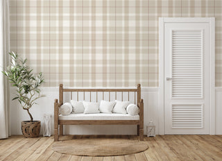 Irvine Plaid Peel and Stick Wallpaper entryway in shade Neutral Blush at Say Decor